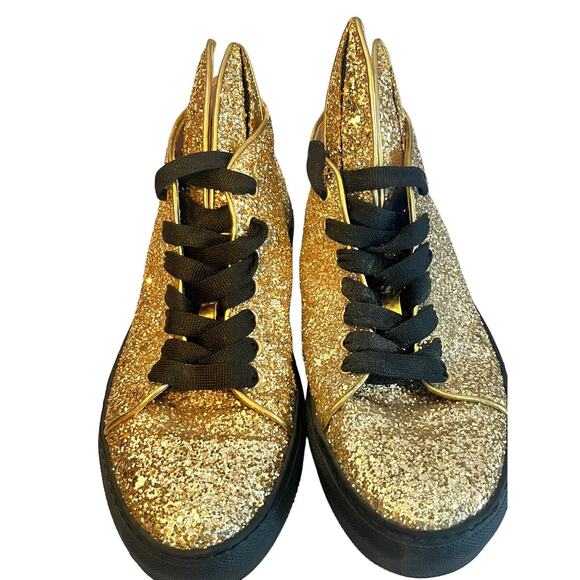 Minna Parikka Bunny Ears Sneaker •Women 40 /US 9• Gold Glitter Black Hi Top - Picture 6 of 15